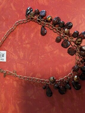 Cookie Lee Brown and Gold Beaded Drop Necklace